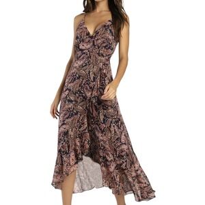 Lulu's Navy Paisley Deep‎ V-Neck Romantic Boho Flowy Ruffled Midi Dress Sz XL